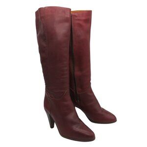 Vintage BOOTALINOS Women's Oxblood Red Leather Heeled Knee High Boots Size 7.5